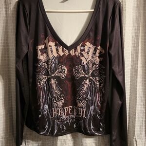 SHEIN Black and Red Graphic Long Sleeve Tee